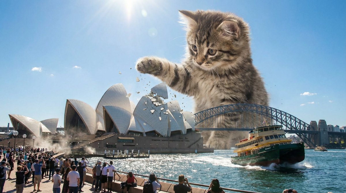 Kaiju Kitten Destroying Sydney Waterfront — example 1
