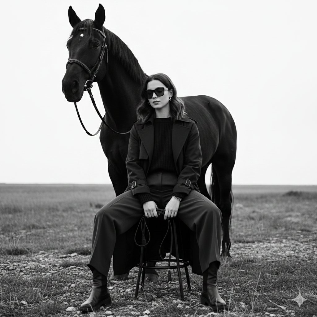 Monochrome Fine-Art Fashion Editorial with Horse