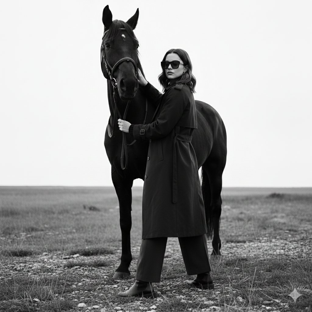Monochrome Fine-Art Fashion Editorial with Horse — example 2