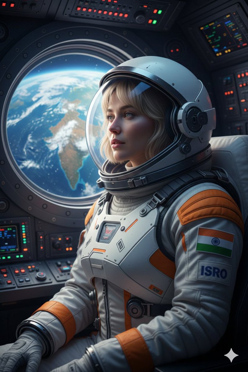 Cinematic Portrait of Indian Astronaut in ISRO Spacesuit — example 1