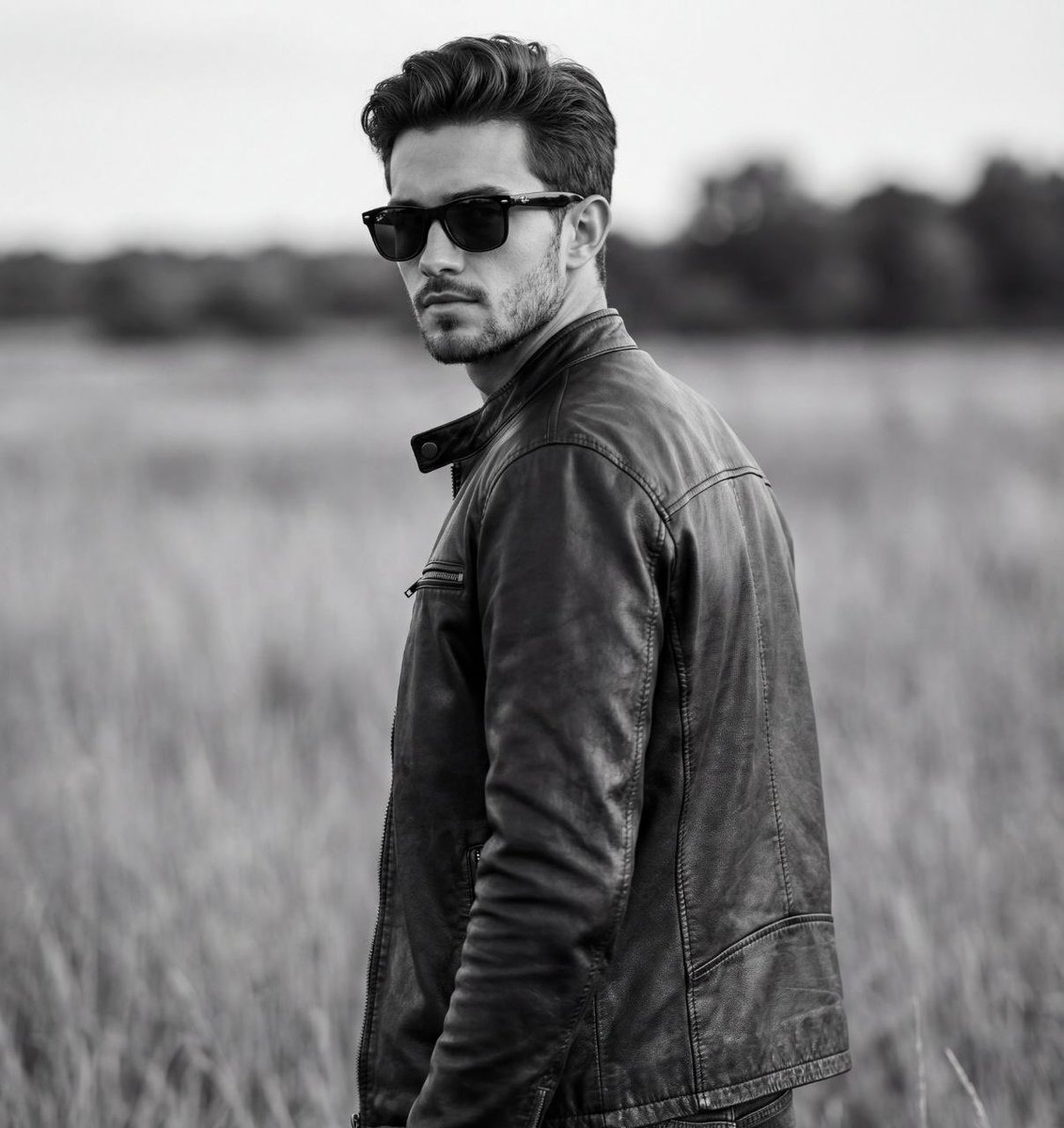 Cinematic Black and White Biker Portrait — example 1