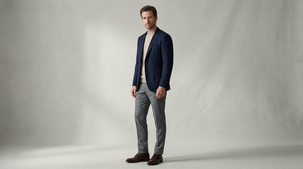 Fashion Magazine Style Photo of a Male Model in Office Casual — example 1