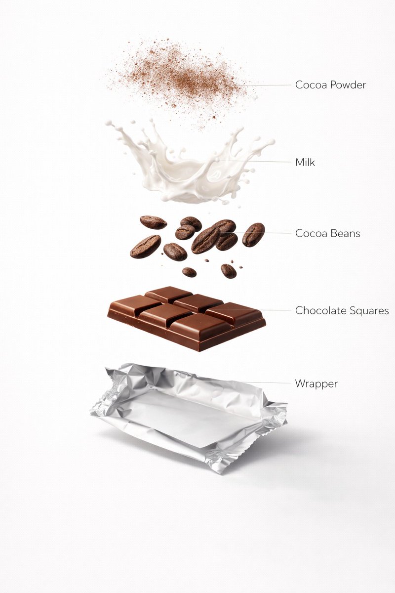 Ultra-Realistic Chocolate Bar Advertising Prompts (Motion and Exploded View) — example 1