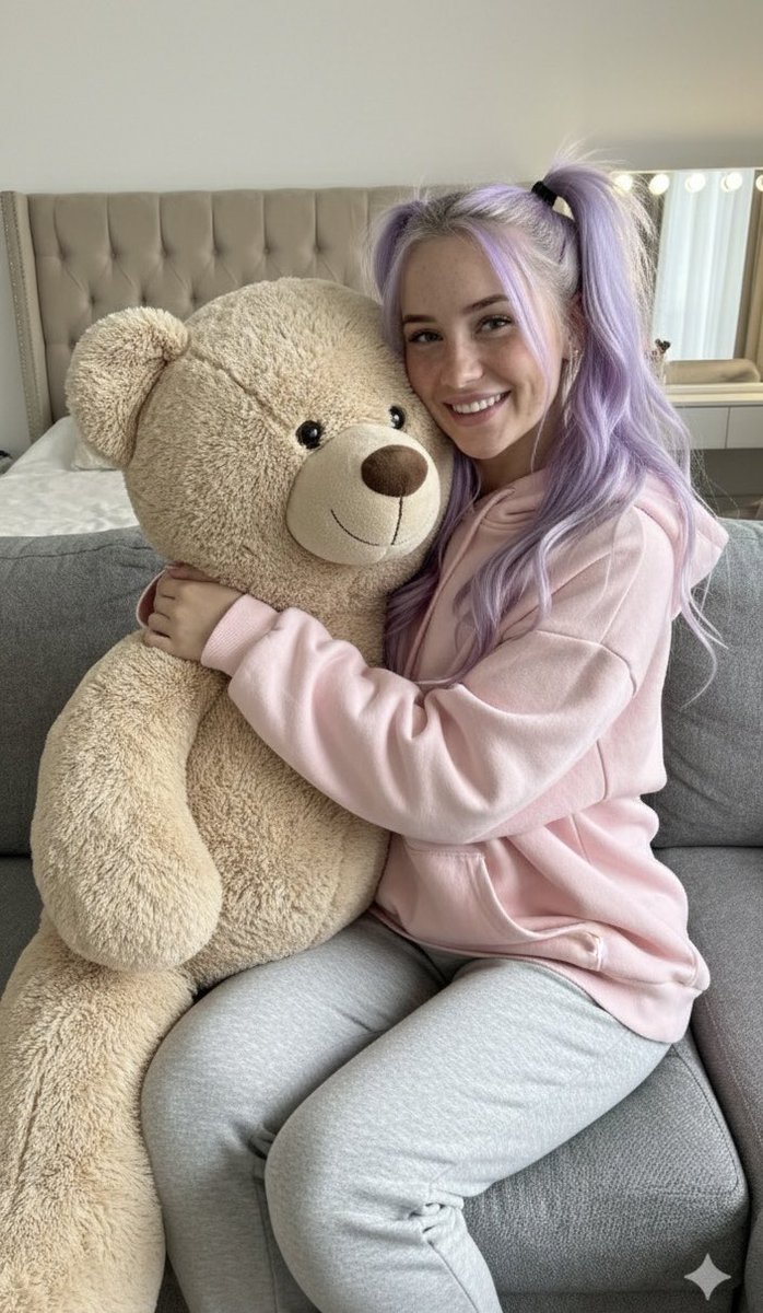 Cozy Candid Snapshot with Giant Teddy Bear Prompt — example 1