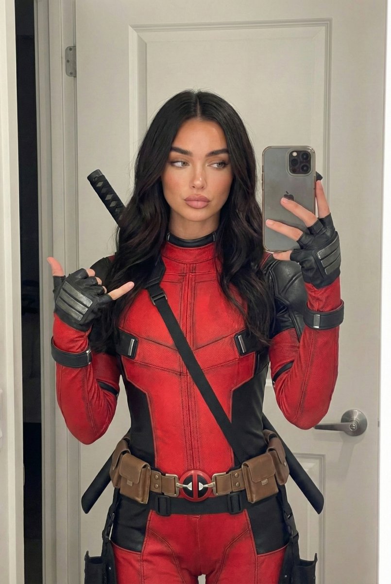 Photorealistic Deadpool Cosplay Mirror Selfie — example 1