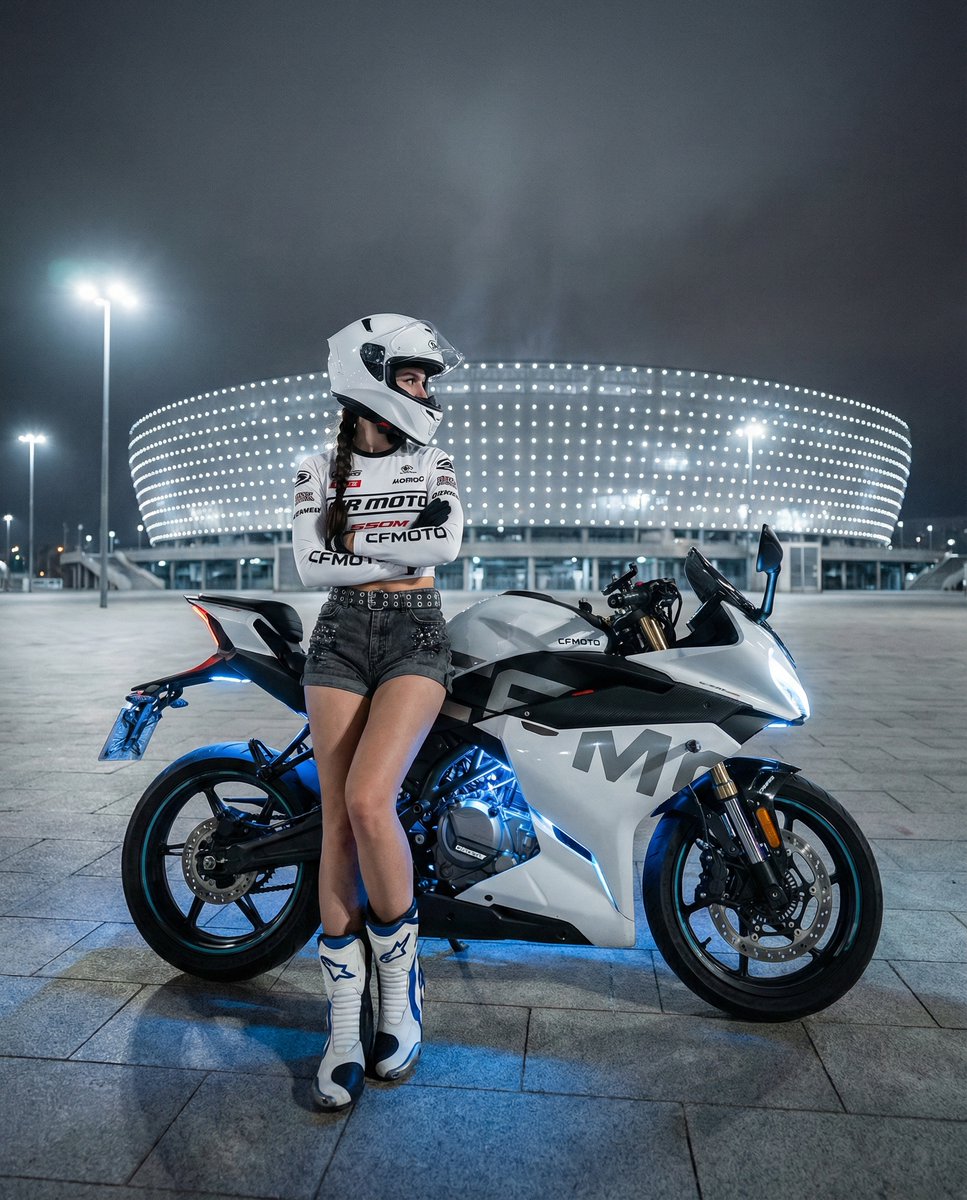 Nighttime Sportbike Rider Portrait — example 1