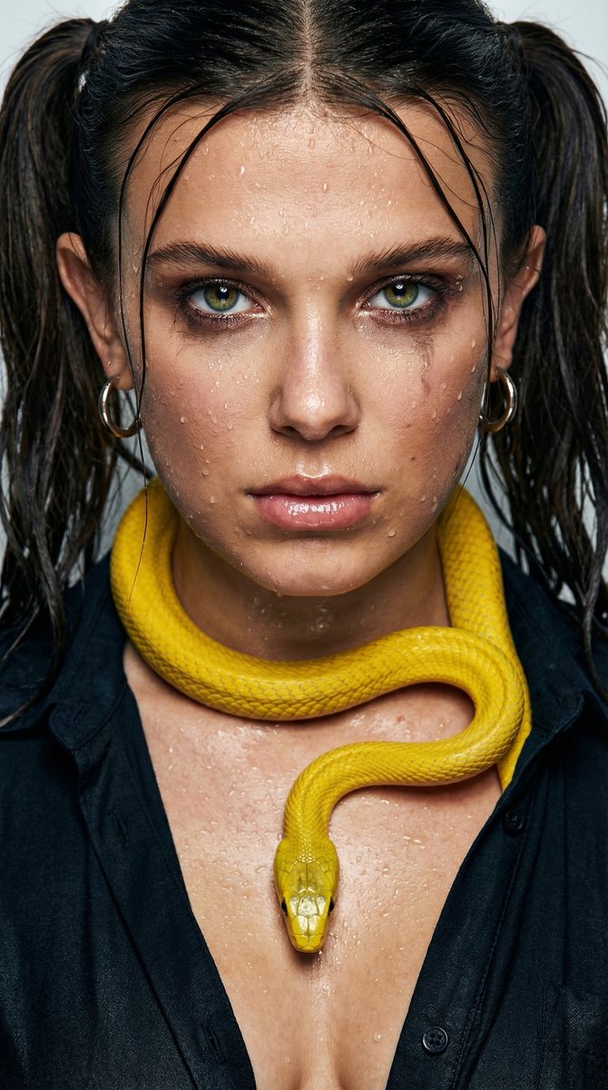 High-Fashion Portrait with Mamba Snake and Tarantula — example 1