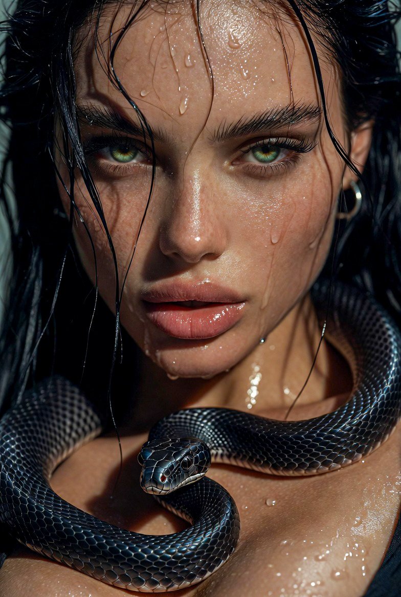 High-Fashion Portrait with Mamba Snake and Tarantula — example 2