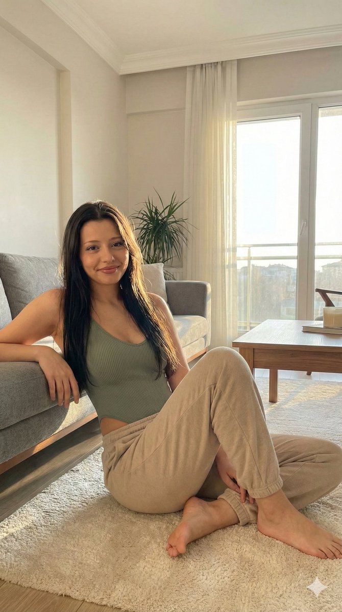 Candid Portrait in Sunlit Minimalist Apartment — example 1