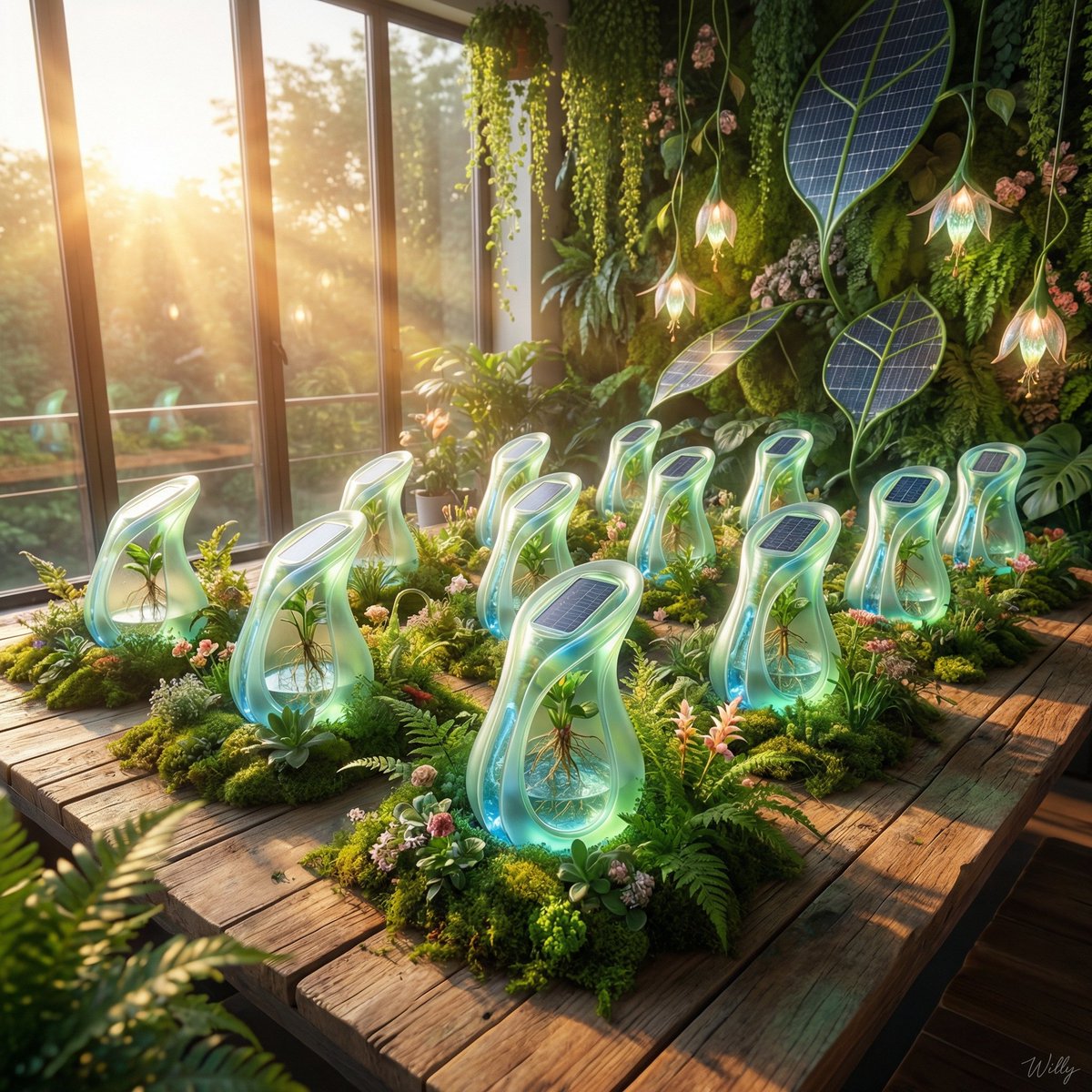 Solarpunk Product Showcase with Bioluminescence — example 1
