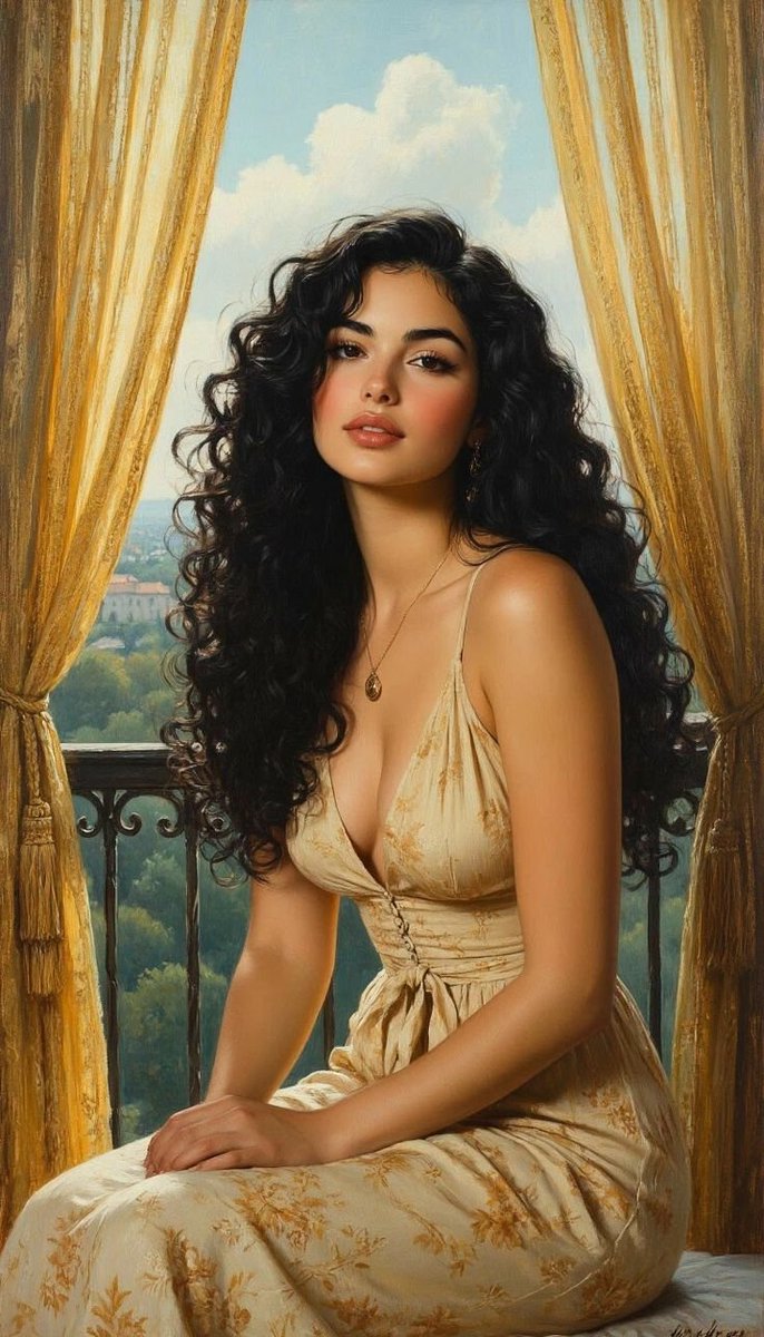 Romantic Painterly Portrait on European Balcony — example 1