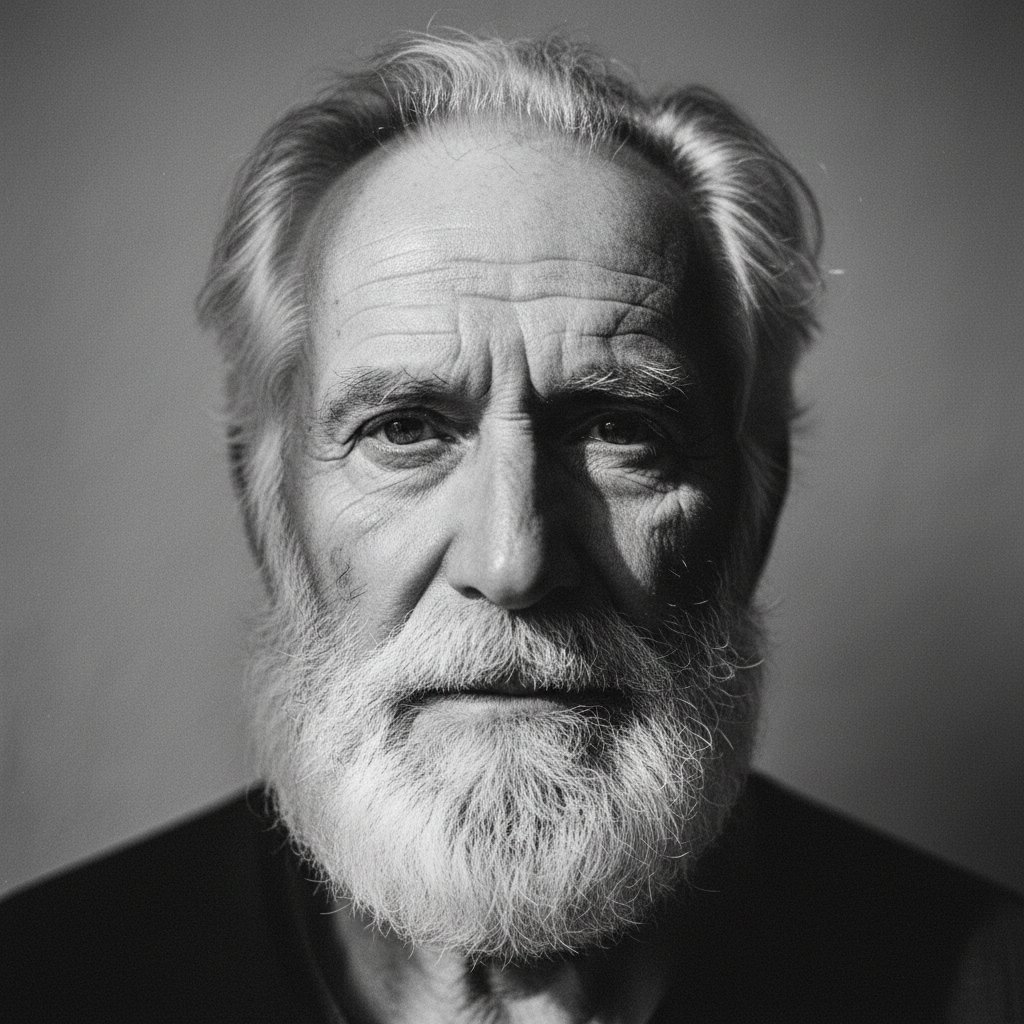 Elderly bearded man black-and-white portrait — example 1