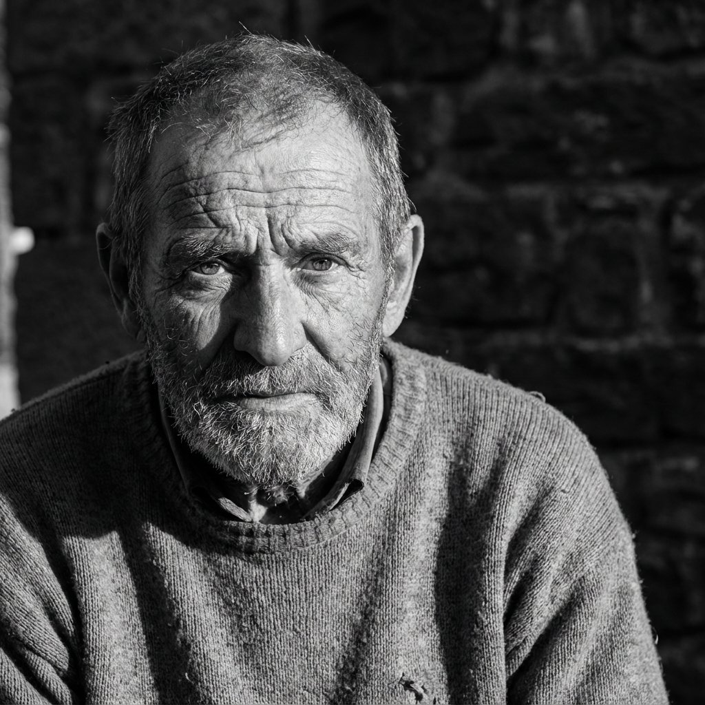 Elderly bearded man black-and-white portrait — example 2