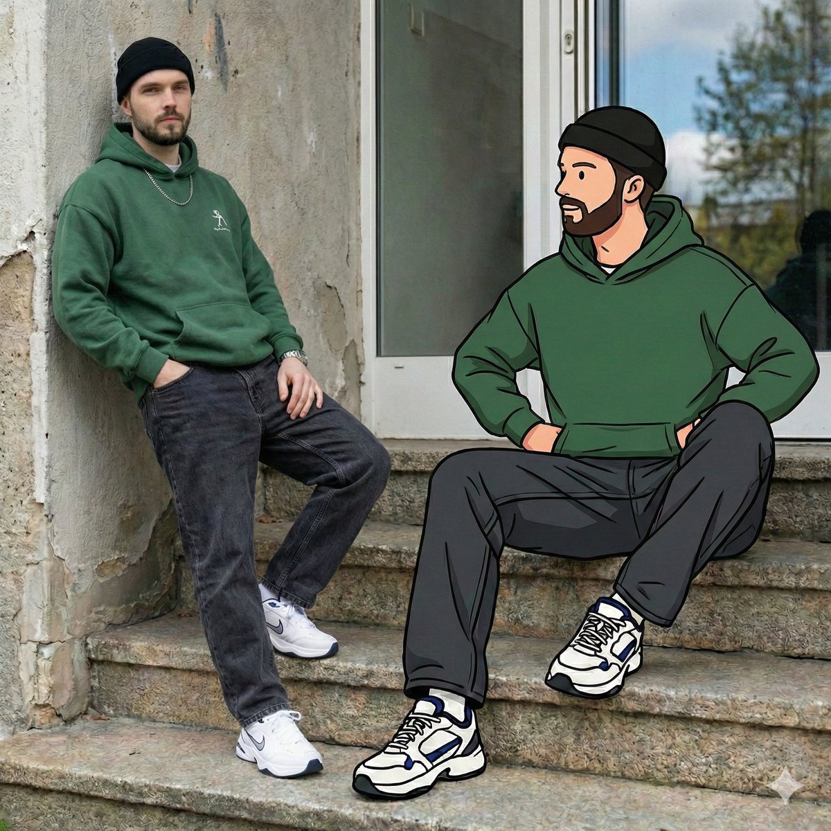 Mixed Reality Street Portrait with Cartoon Twin — example 1