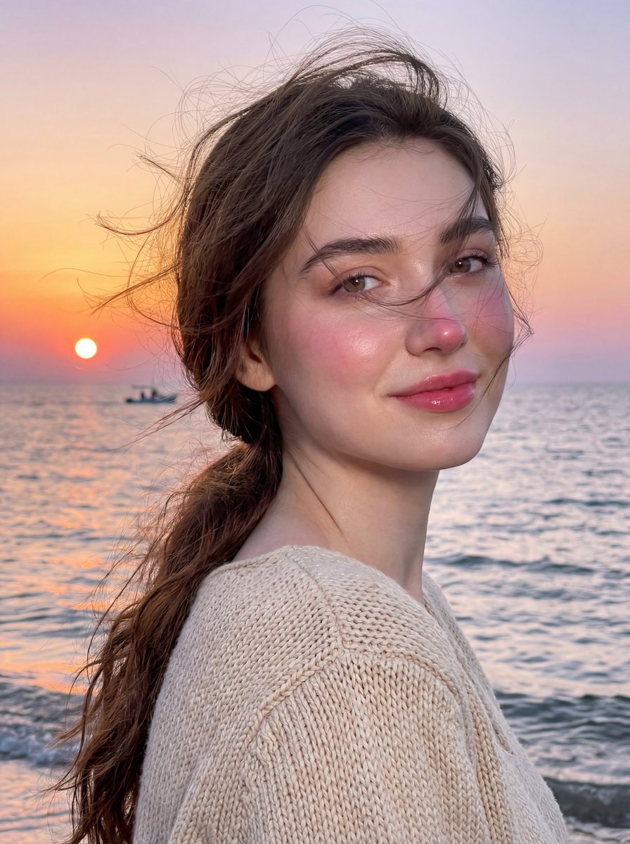 Golden Hour Seaside Portrait with Identity Preservation — example 1