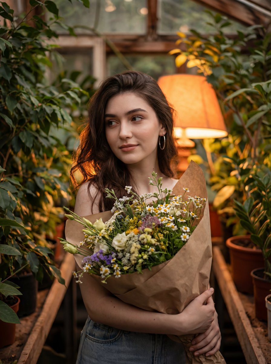Atmospheric Portrait with Flowers and Warm Lighting — example 1