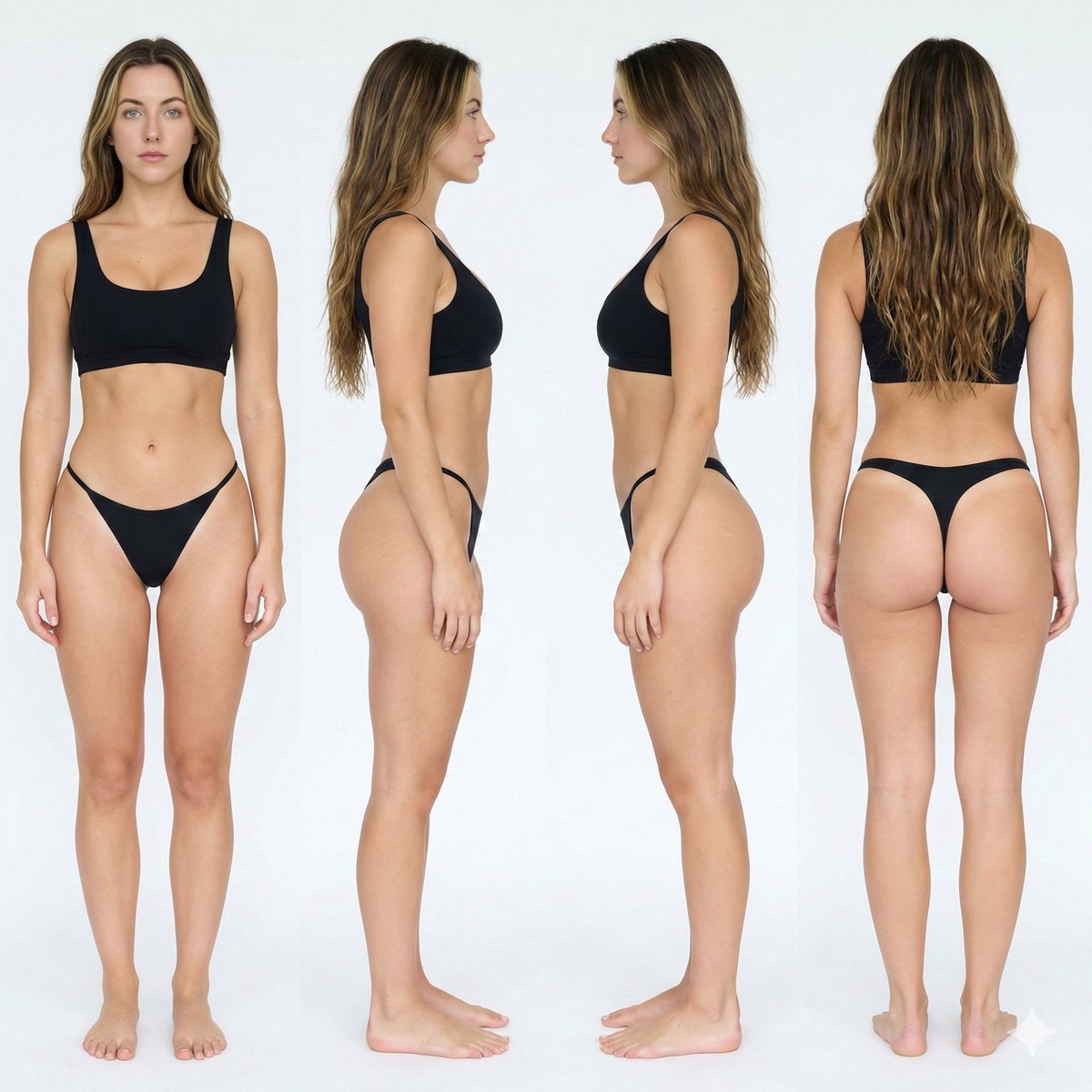 Four-View Character Reference Sheet for 3D Modeling — example 2