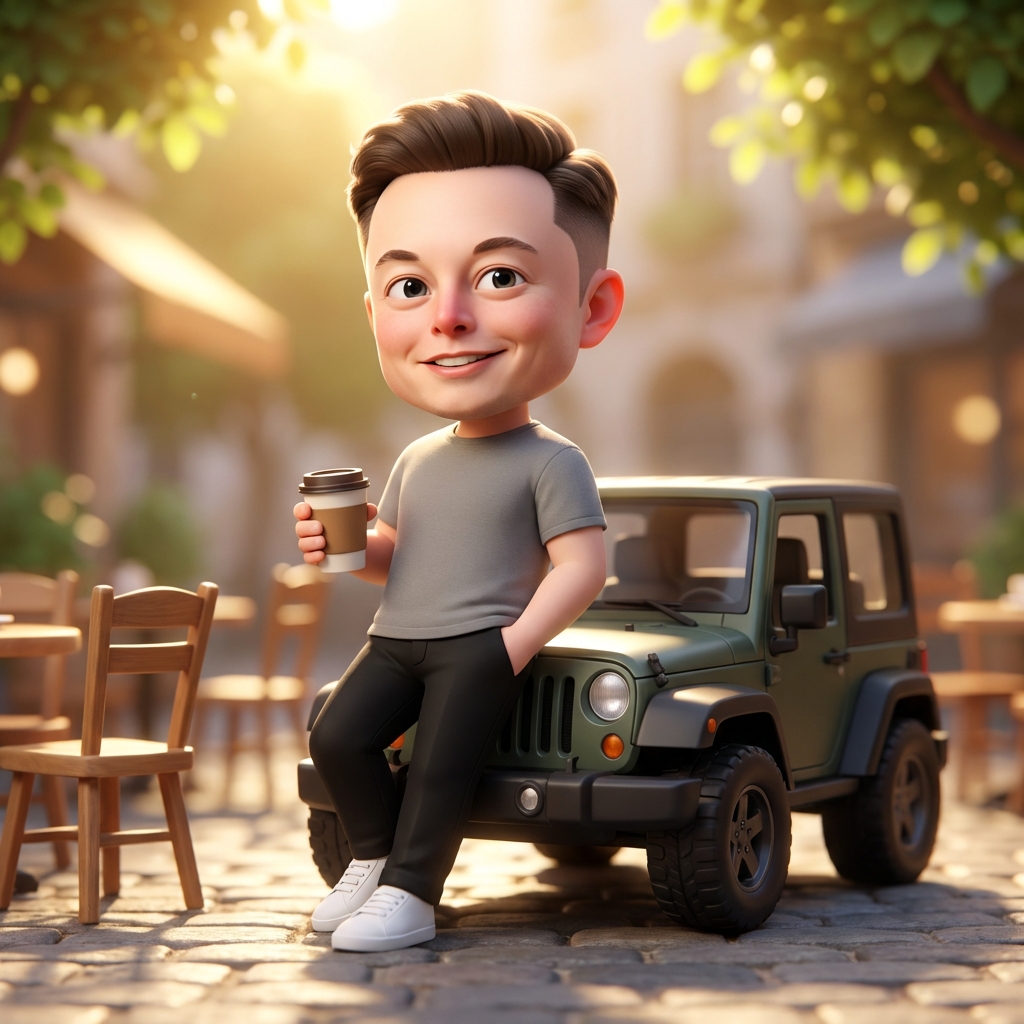 Pixar-Quality 3D Chibi Character with Mini Jeep — example 1