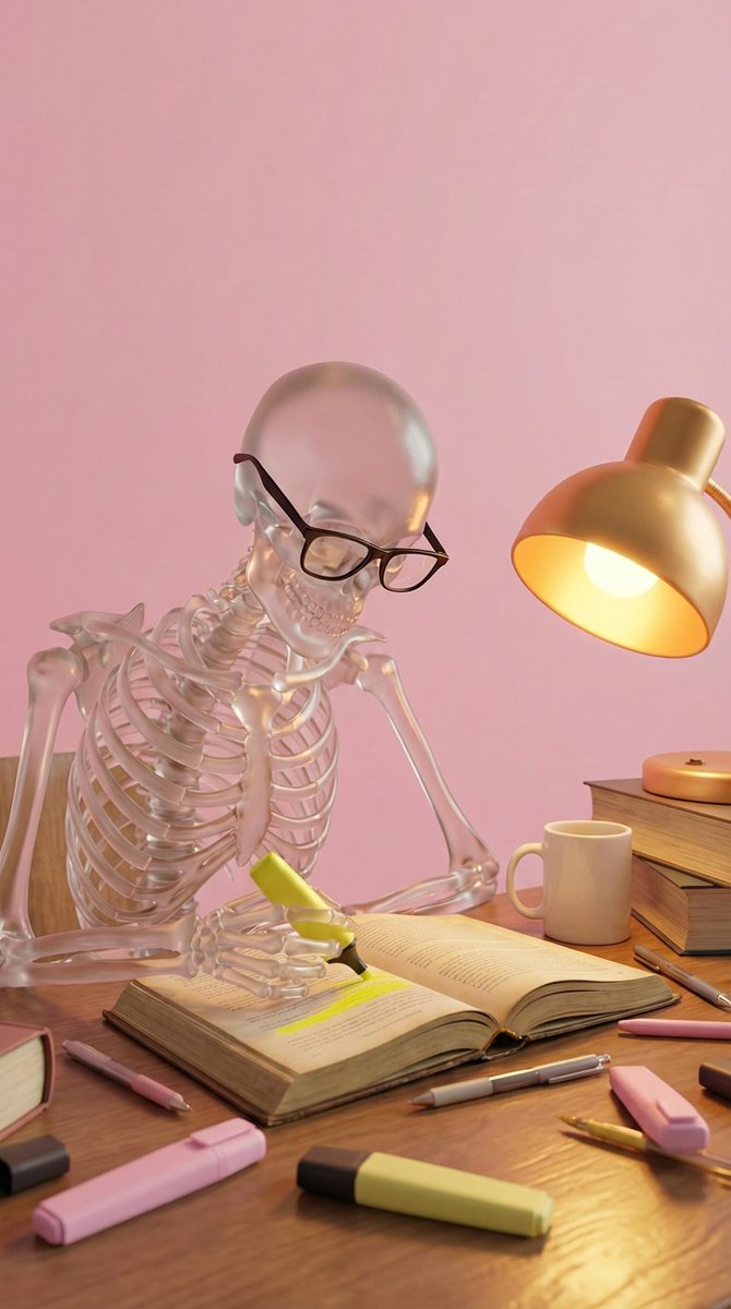 Stylized 3D Glass Skeleton Render Prompt — example 1