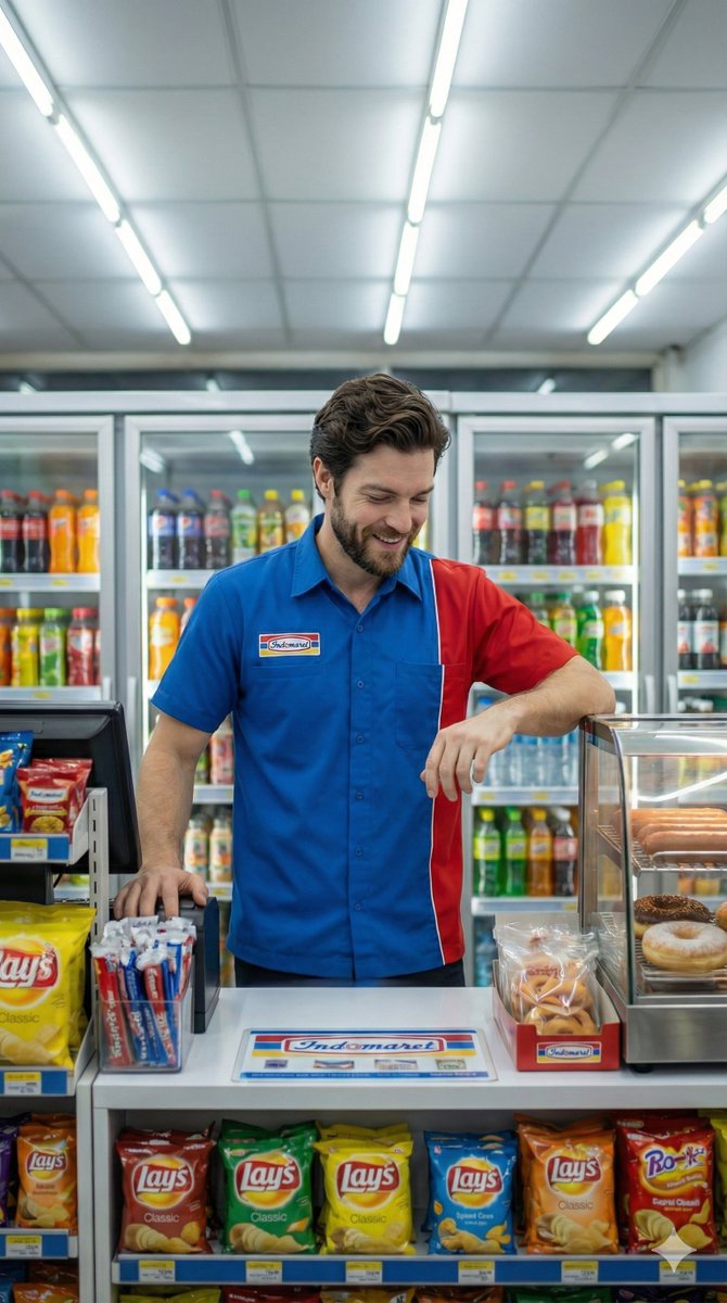 Photorealistic Convenience Store Clerk Cinematic Shot — example 1