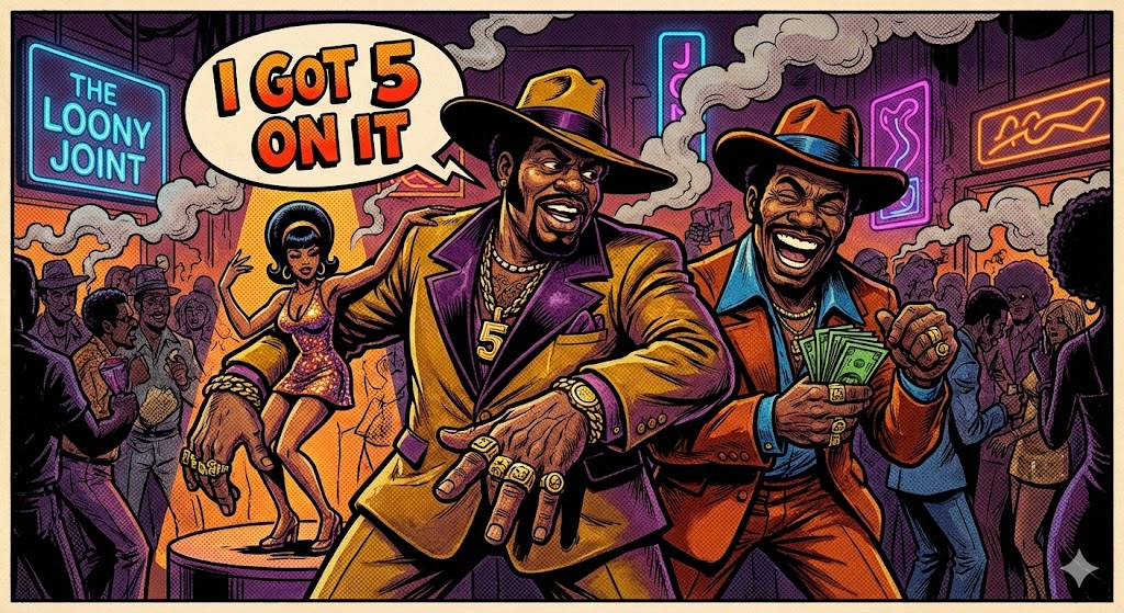 Blaxploitation Comic Art 'I Got 5 On It' Prompt — example 1