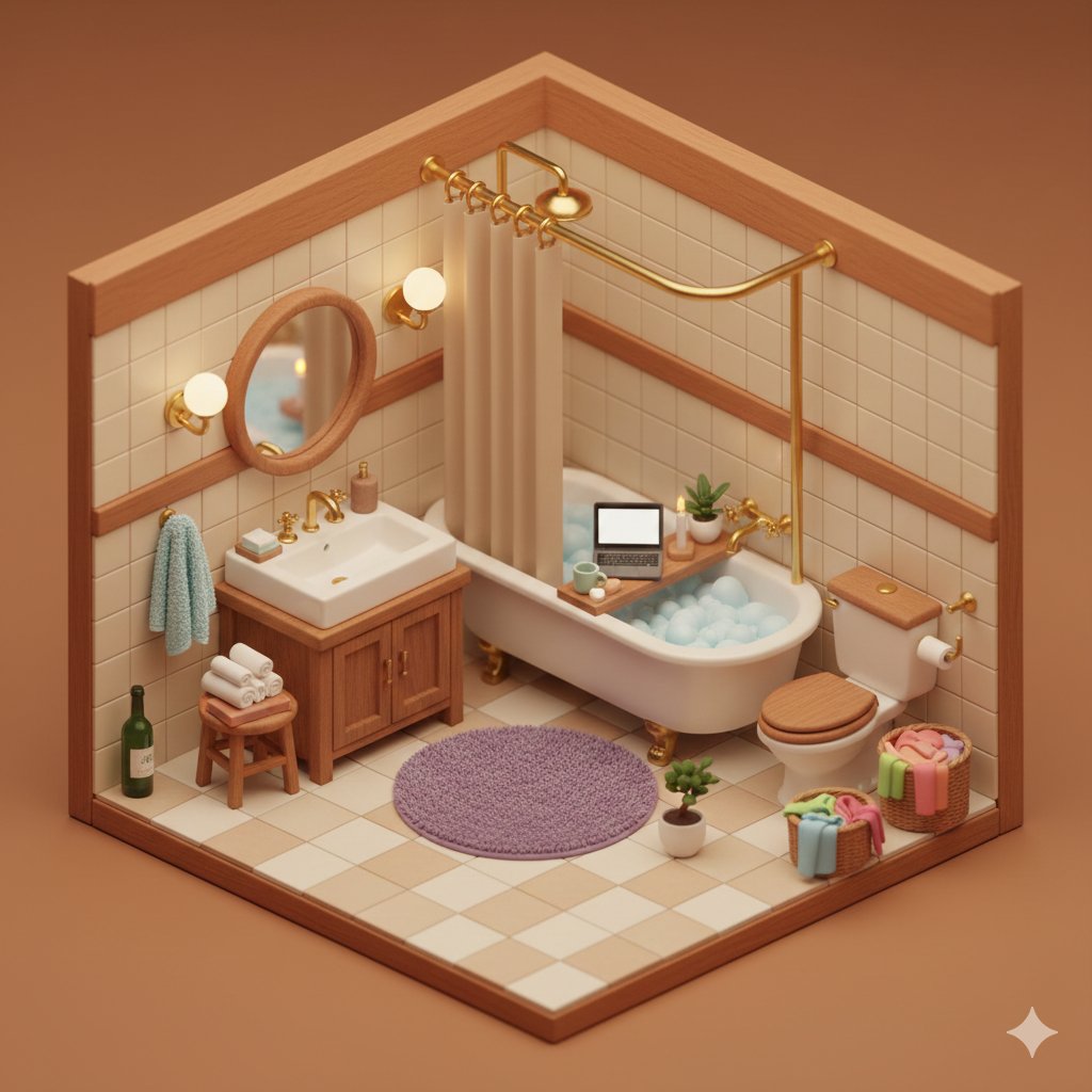 Isometric Cozy Bathroom Diorama Prompt — example 1