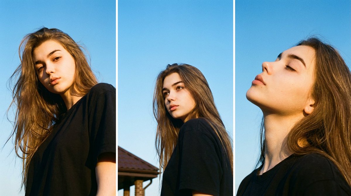 Film Aesthetic Triptych Portrait with Identity Lock — example 1