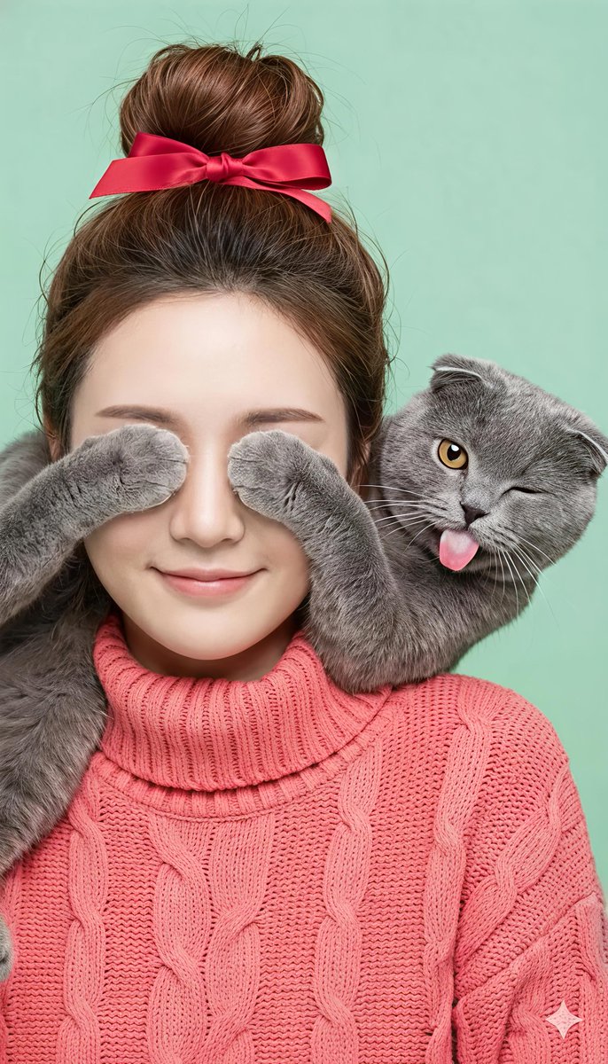Comical Portrait of Woman with Winking Cat — example 1
