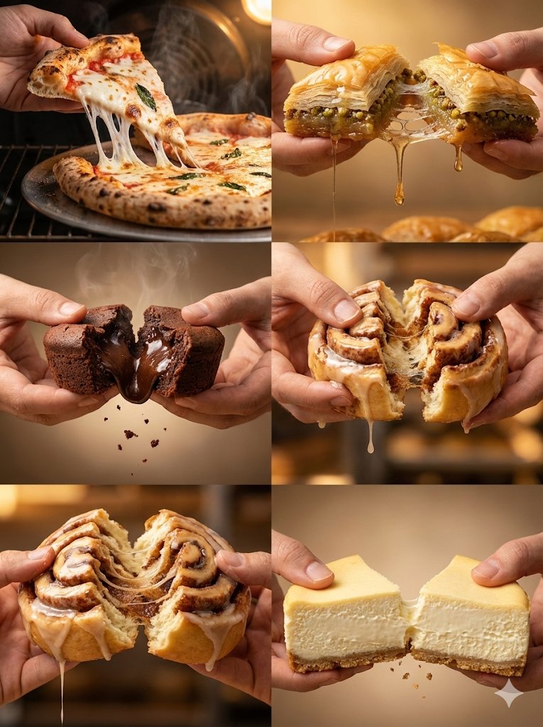 Food Action Photography Series Prompt (Cheese Pull, Syrup Drip) — example 1