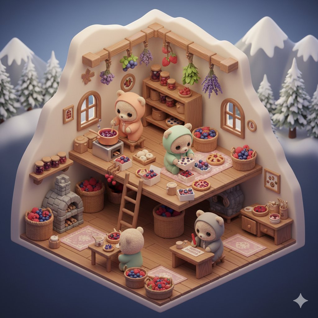 Isometric Kawaii Baby Bears Scene Prompt — example 4