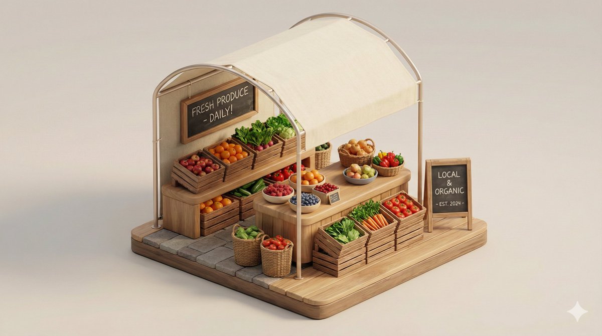 Minimal 3D Isometric Urban Retail Kiosk Diorama — example 1
