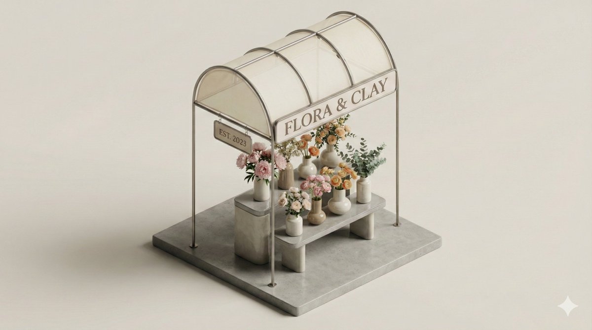 Minimal 3D Isometric Urban Retail Kiosk Diorama — example 2