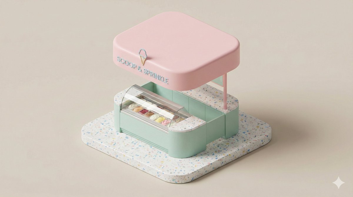 Minimal 3D Isometric Urban Retail Kiosk Diorama — example 3