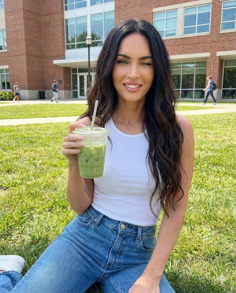 Casual Collegiate Lifestyle Portrait with Iced Drink — example 2