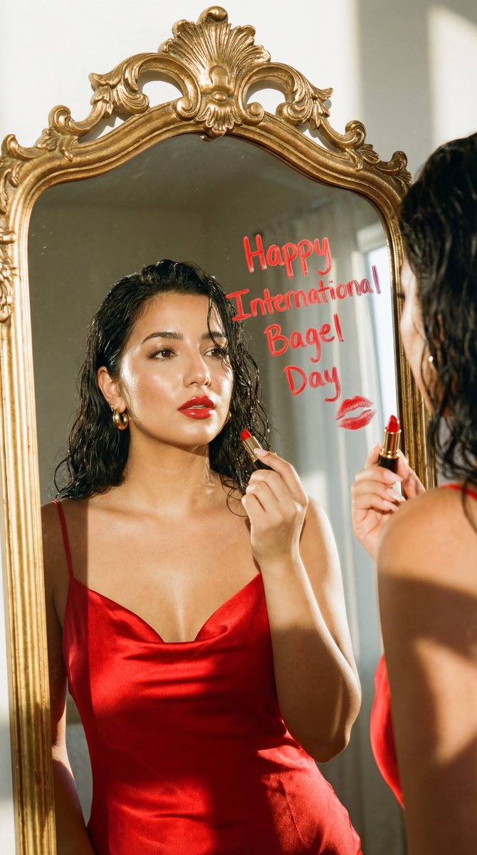 Fashion Editorial Mirror Selfie with Lipstick Message — example 1