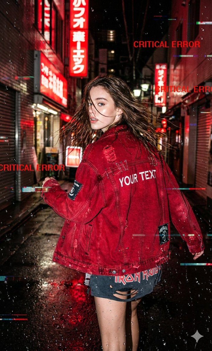 Glitchy Neo-Tokyo Street Style Photo with Red Neon — example 1