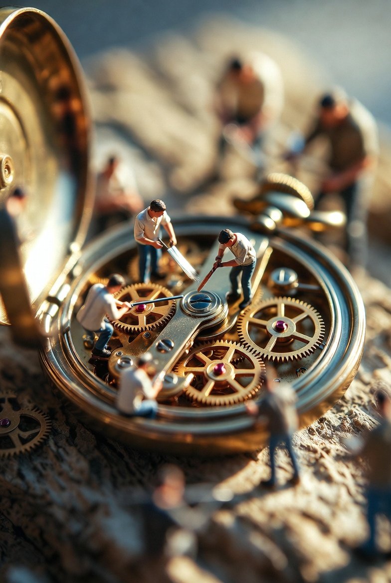 Ultra-realistic Macro Scene of Restoration Workers — example 1