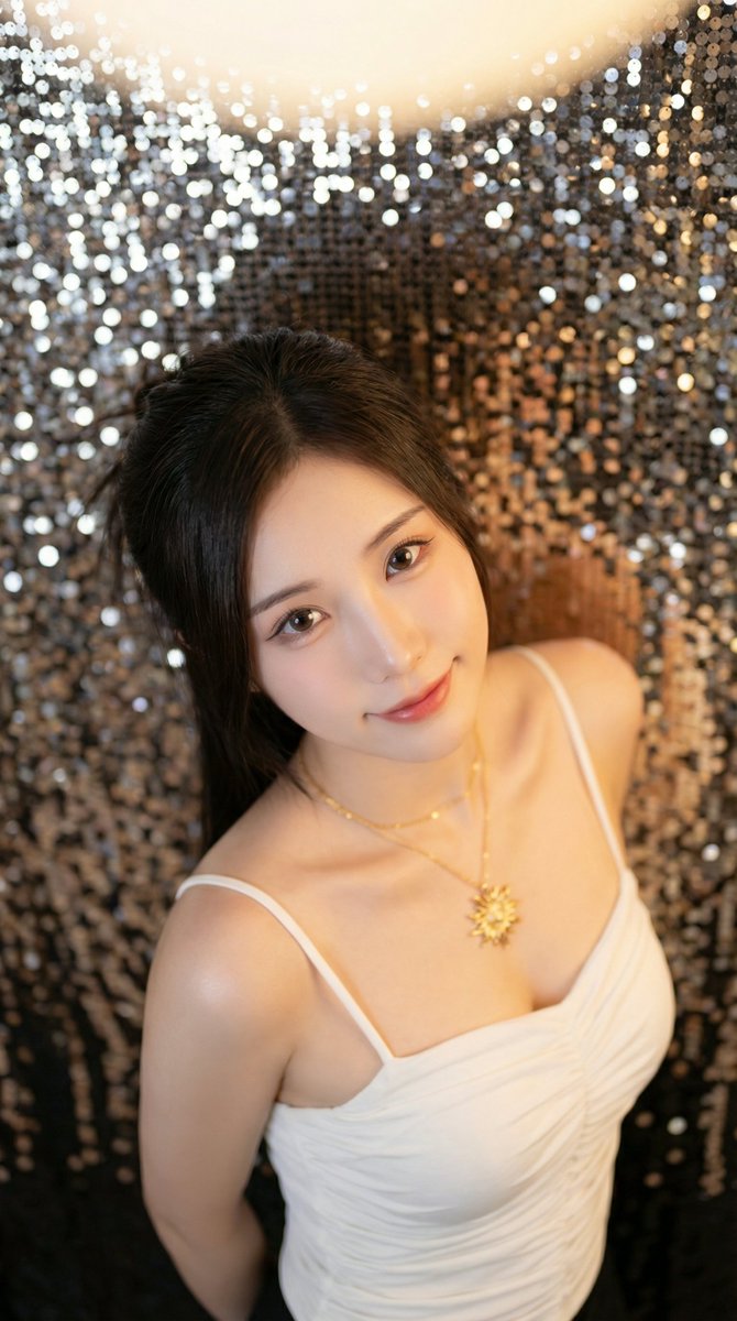 High-Angle Close-up Portrait with Mosaic Background