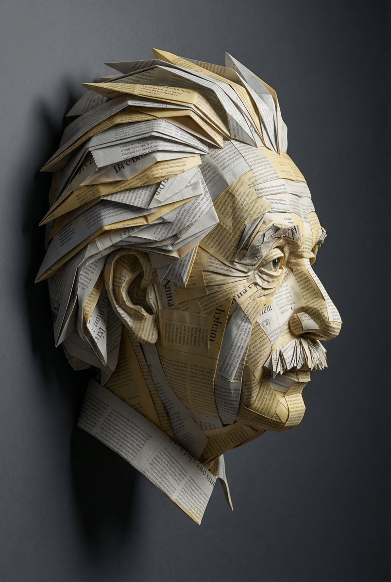 Surreal Einstein Paper Sculpture Photography Prompt — example 1