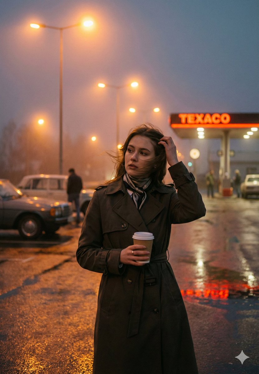 Cinematic Roadside Realism at a Gas Station — example 1