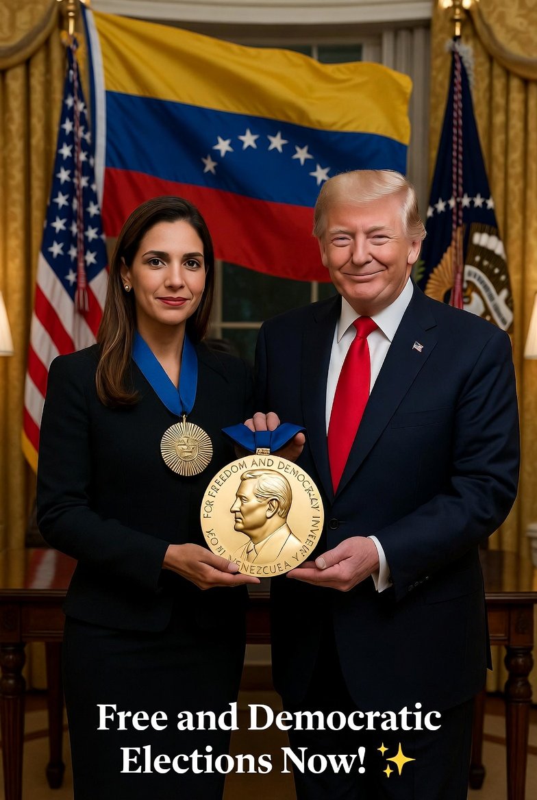Historic Meeting: Machado and Trump with Nobel Medal — example 1