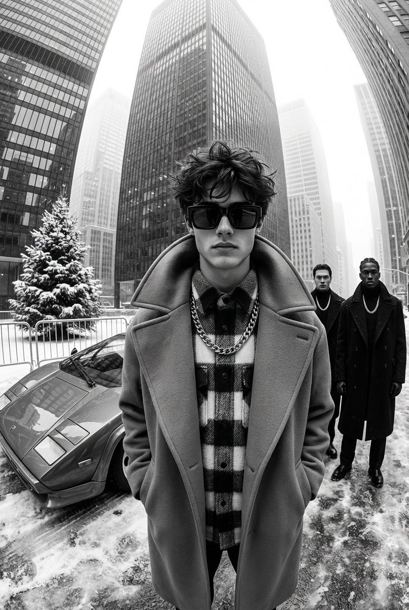 High-Contrast Black and White Street Fashion Editorial — example 1
