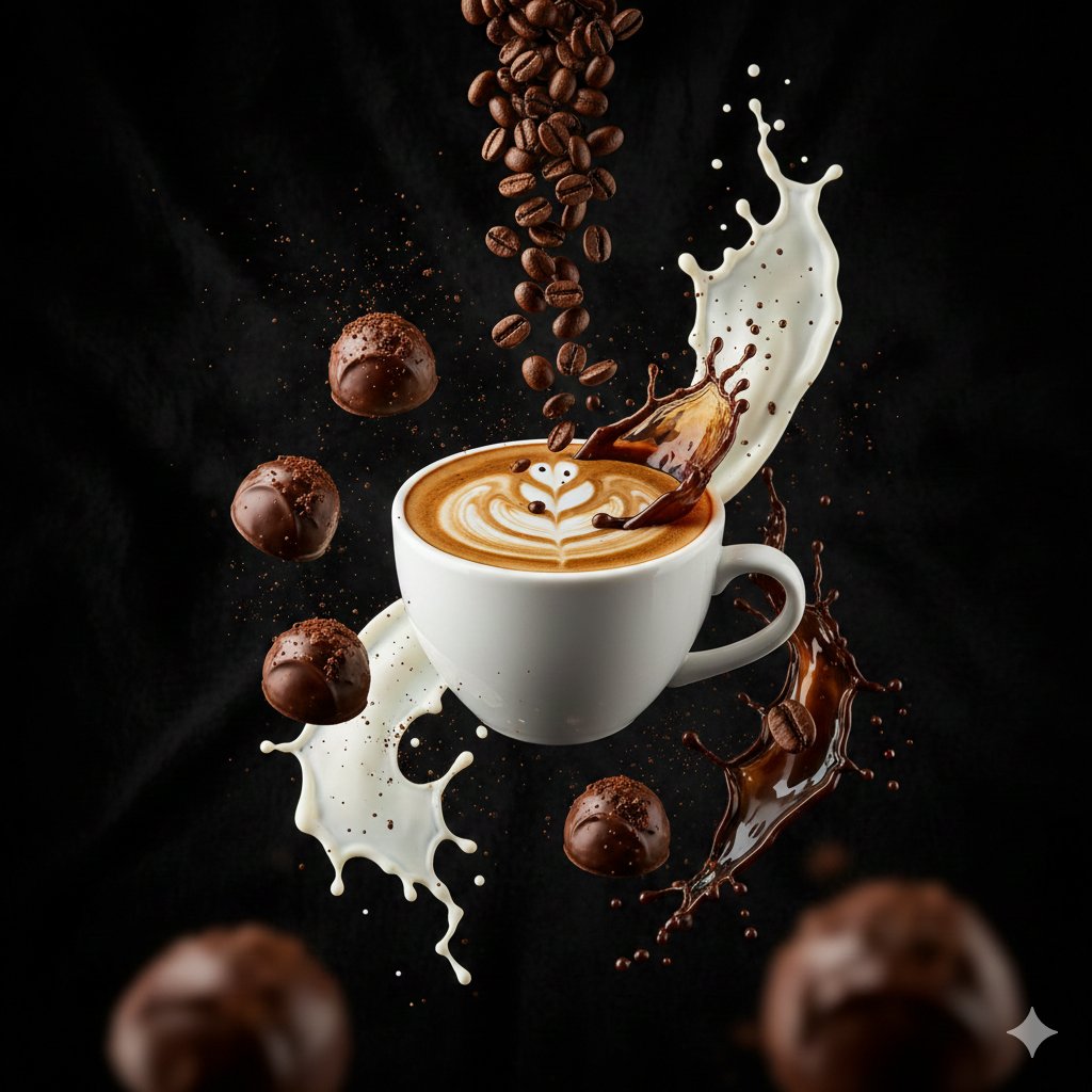 Ultra-Cinematic Splash Photography of Coffee and Chocolate — example 1