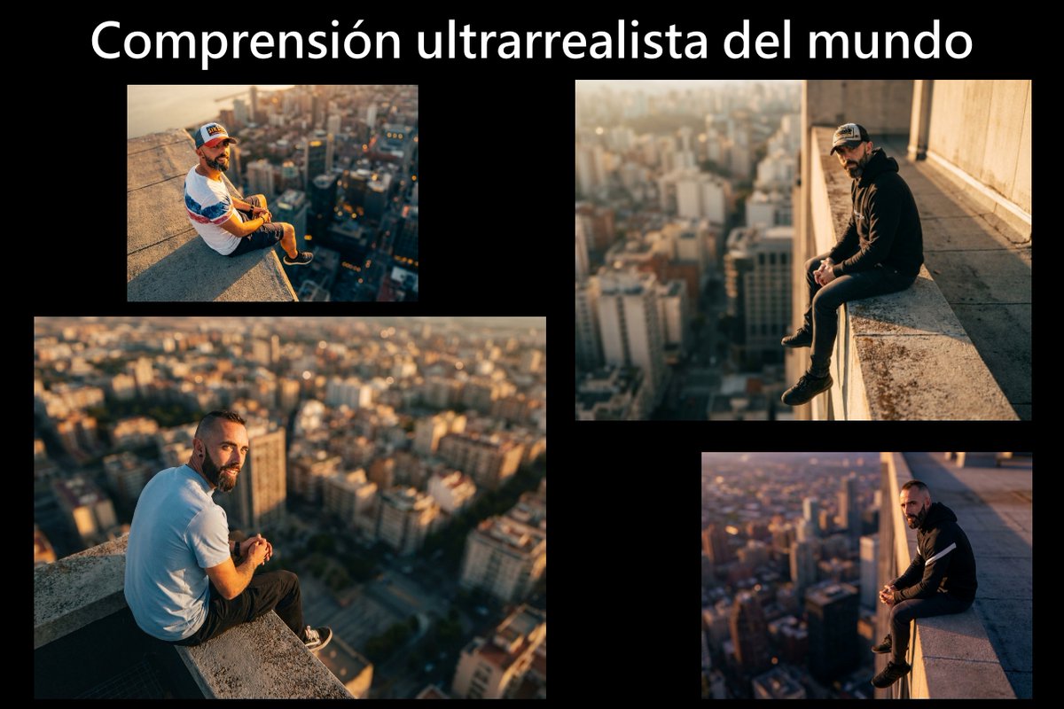 Cinematic rooftop portrait from reference photos — example 1