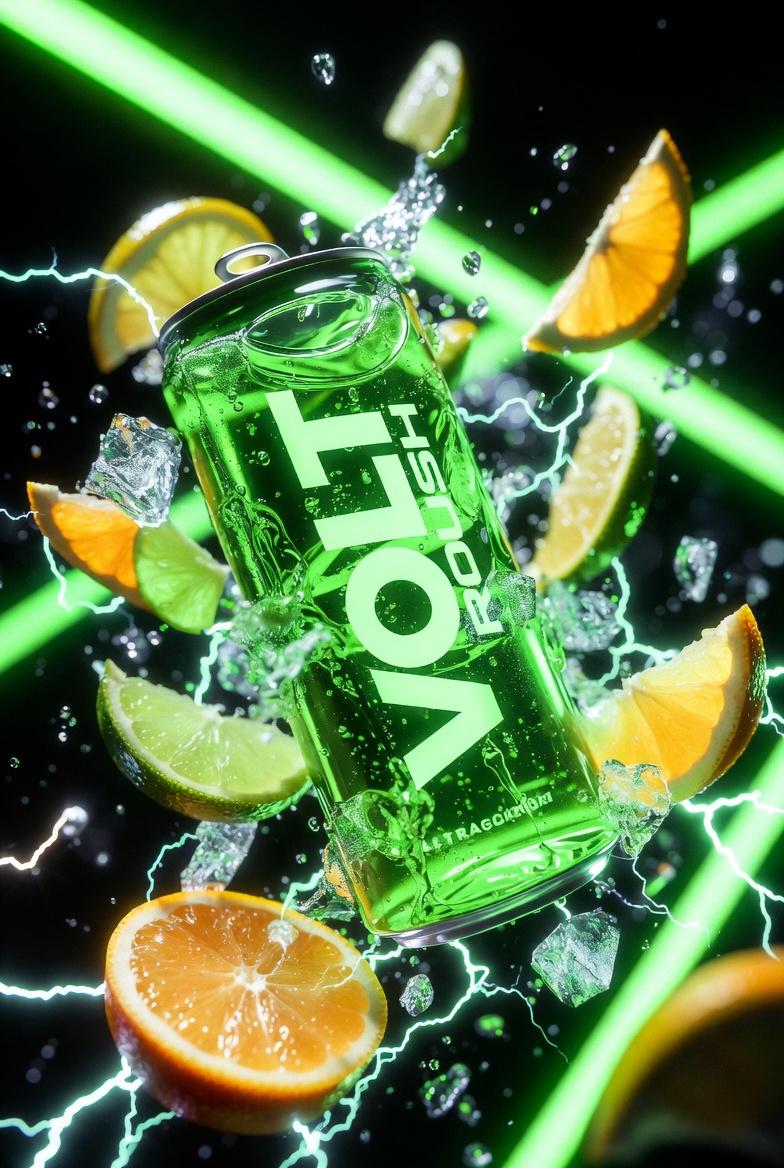 Ultra-Cinematic Product Photography of 'VOLT RUSH' Energy Drink — example 3