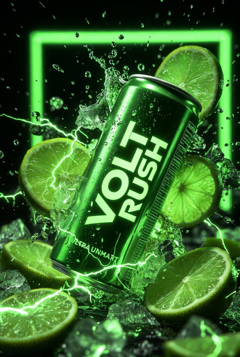 Ultra-Cinematic Product Photography of 'VOLT RUSH' Energy Drink — example 4