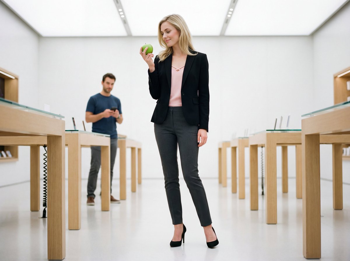 Luxury Retail Editorial Scene with Symbolic Apple — example 1