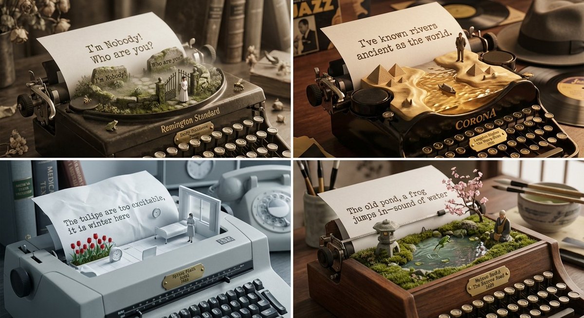 Literary Curator and Typewriter Sculptor Prompt — example 1