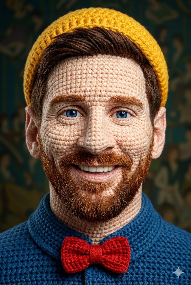 Hyper-Detailed Crocheted Portrait of a Legend — example 2