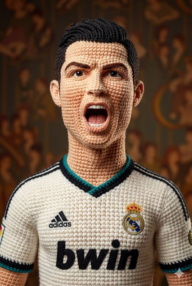 Hyper-Detailed Crocheted Portrait of a Legend — example 4